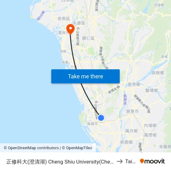 正修科大(澄清湖) Cheng Shiu University(Cheng Ching Lake) to Tainan map