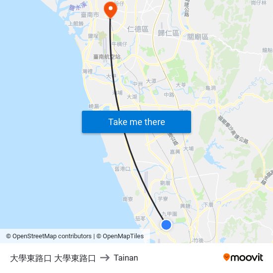 大學東路口 大學東路口 to Tainan map