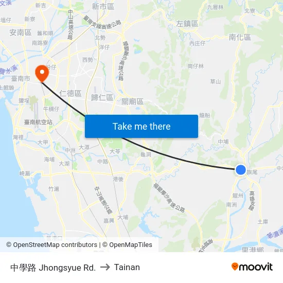 中學路 Jhongsyue Rd. to Tainan map