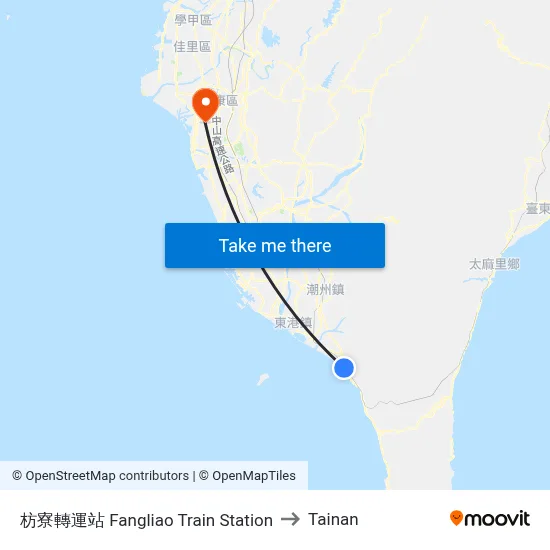 枋寮轉運站 Fangliao Train Station to Tainan map