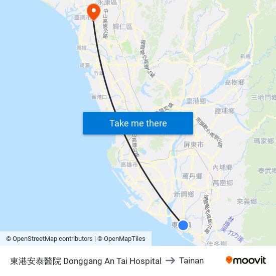 東港安泰醫院 Donggang An Tai Hospital to Tainan map