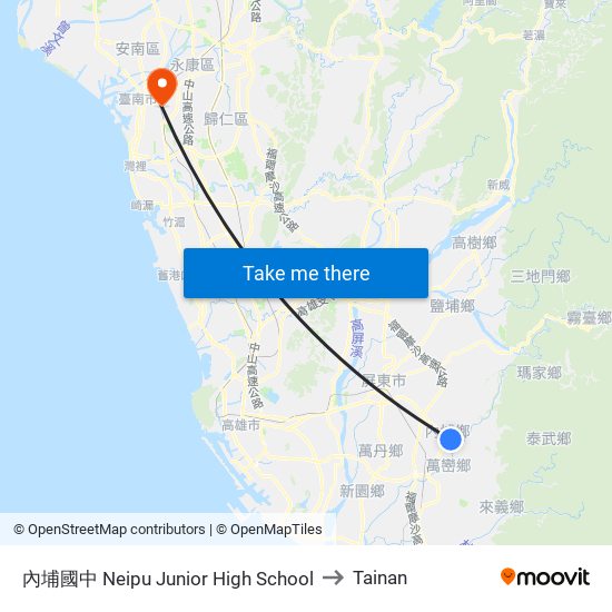 內埔國中 Neipu Junior High School to Tainan map