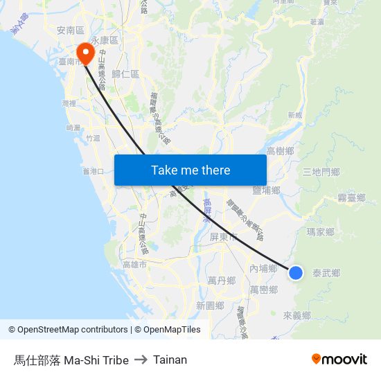 馬仕部落 Ma-Shi Tribe to Tainan map
