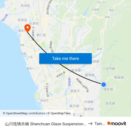 Shanchuan Glaze Suspension Bridge to Tainan map