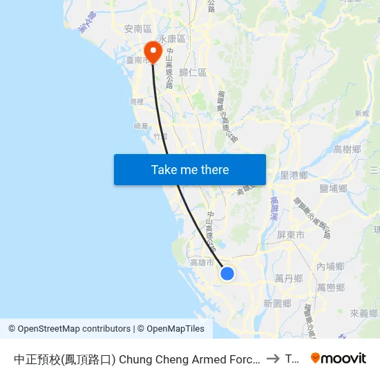 Chung Cheng Armed Forces Preparatory School(Fongding Rd.) to Tainan map