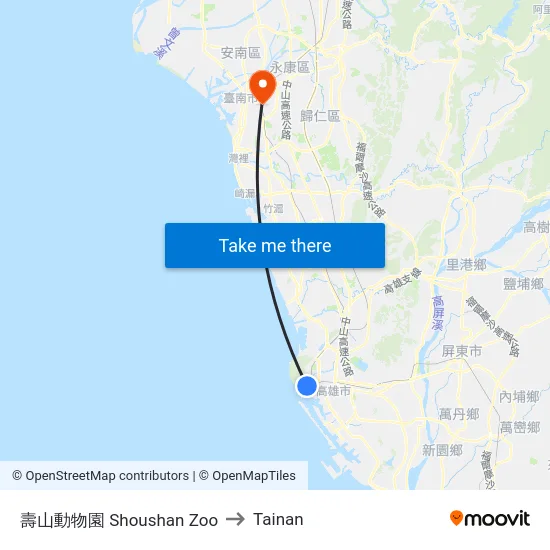 壽山動物園 Shoushan Zoo to Tainan map