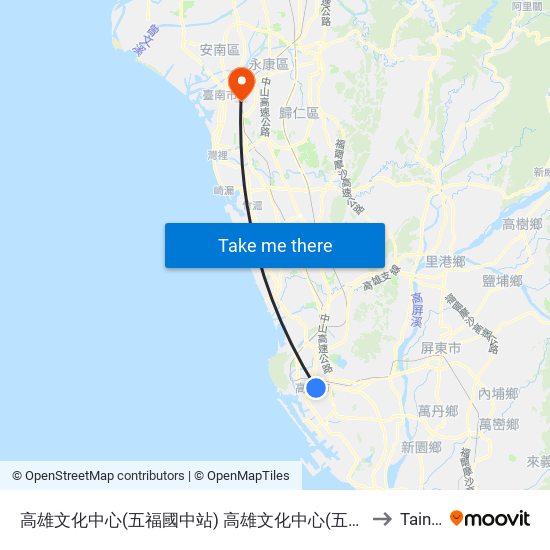 高雄文化中心(五福國中站) 高雄文化中心(五福國中站) to Tainan map