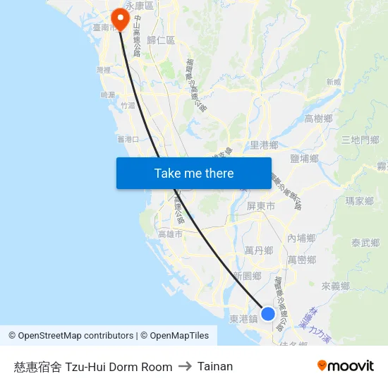 Tzu-Hui Dorm Room to Tainan map