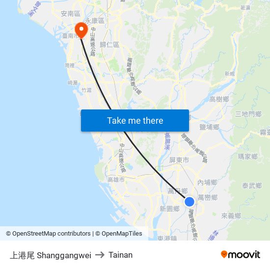 上港尾 Shanggangwei to Tainan map