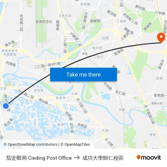 茄萣郵局 Cieding Post Office to 成功大學歸仁校區 map