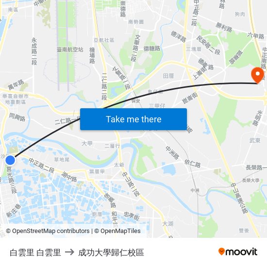 白雲里 白雲里 to 成功大學歸仁校區 map