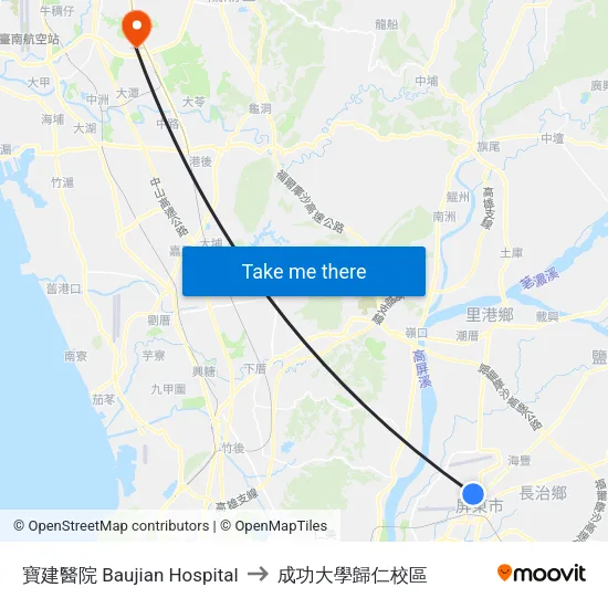 寶建醫院 Baujian Hospital to 成功大學歸仁校區 map