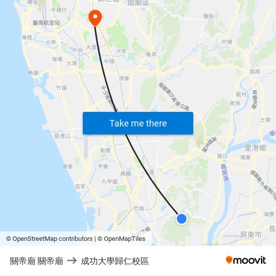 關帝廟 關帝廟 to 成功大學歸仁校區 map