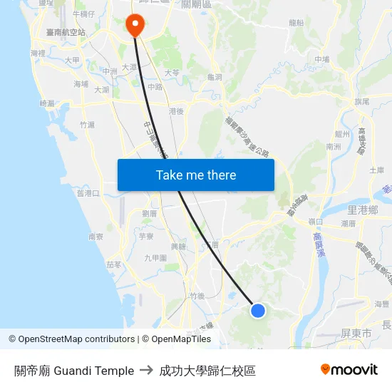 關帝廟 Guandi Temple to 成功大學歸仁校區 map