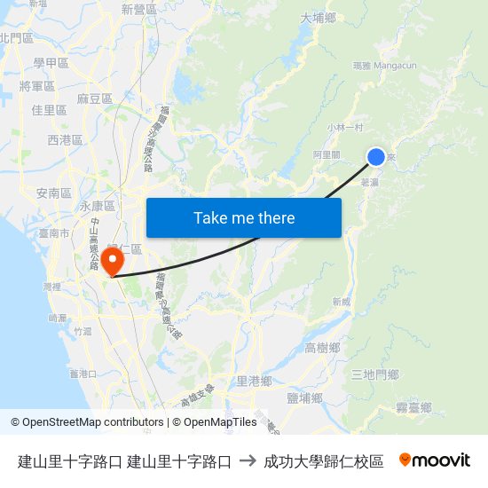 建山里十字路口 建山里十字路口 to 成功大學歸仁校區 map