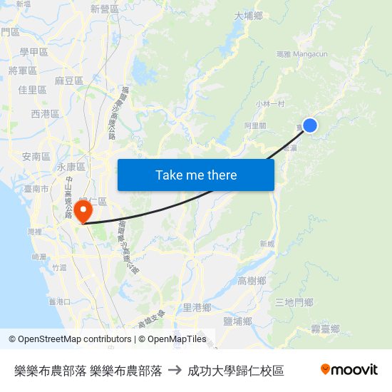 樂樂布農部落 樂樂布農部落 to 成功大學歸仁校區 map