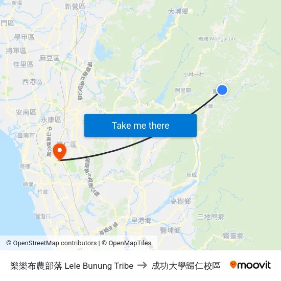 樂樂布農部落 Lele Bunung Tribe to 成功大學歸仁校區 map