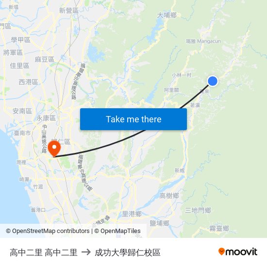 高中二里 高中二里 to 成功大學歸仁校區 map