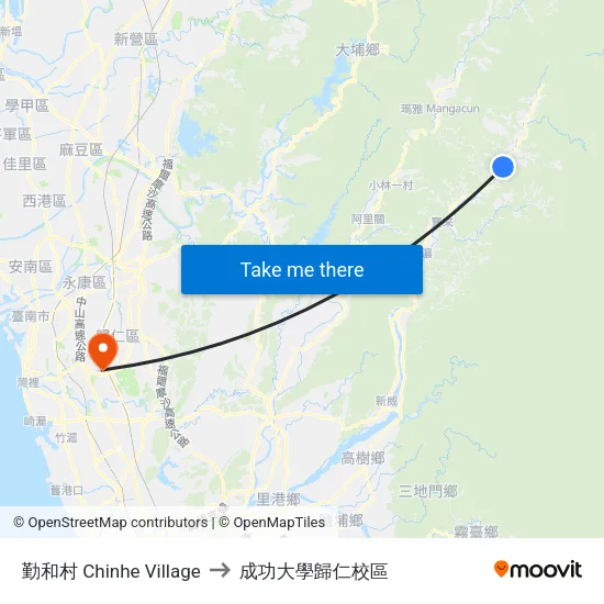 勤和村 Chinhe Village to 成功大學歸仁校區 map