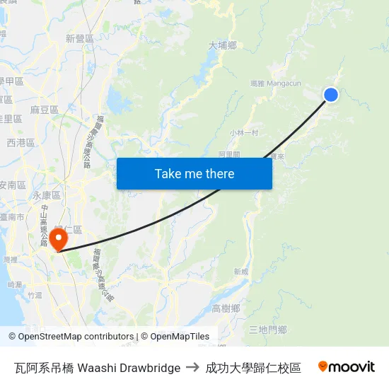 瓦阿系吊橋 Waashi Drawbridge to 成功大學歸仁校區 map