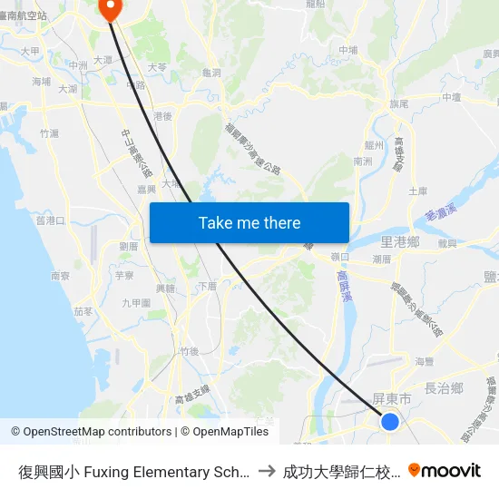 復興國小 Fuxing Elementary School to 成功大學歸仁校區 map