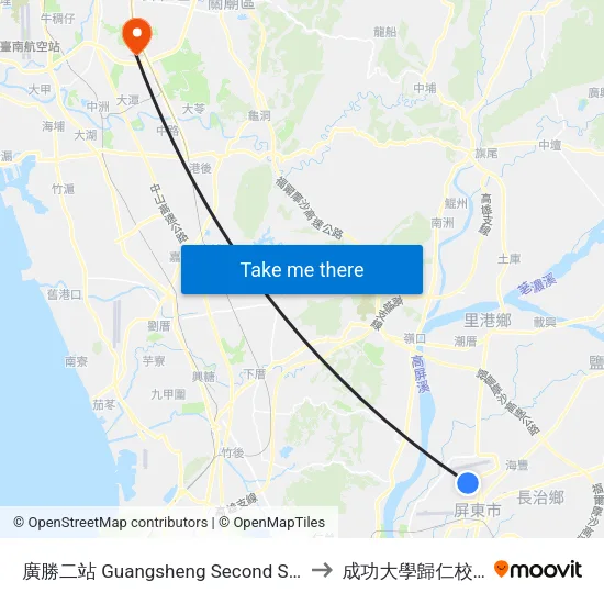 廣勝二站 Guangsheng Second Stop to 成功大學歸仁校區 map
