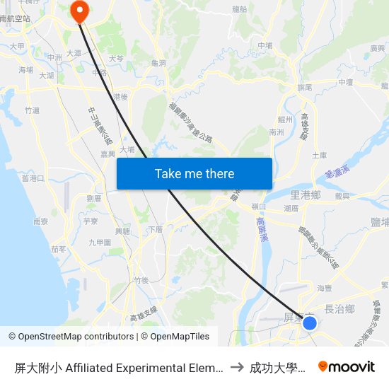屏大附小 Affiliated Experimental Elementary School Of Pingt to 成功大學歸仁校區 map