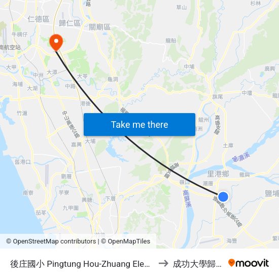 後庄國小 Pingtung Hou-Zhuang Elementary School to 成功大學歸仁校區 map