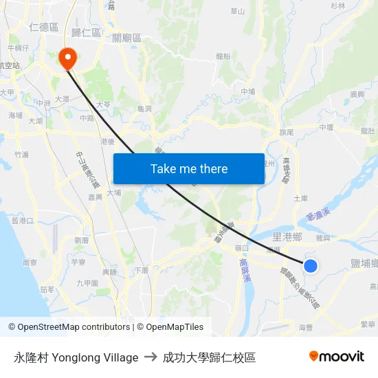 永隆村 Yonglong Village to 成功大學歸仁校區 map