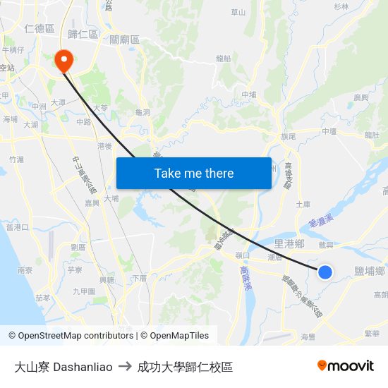 大山寮 Dashanliao to 成功大學歸仁校區 map