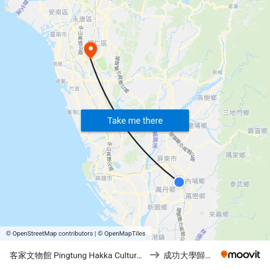 客家文物館 Pingtung Hakka Cultural Relic Hall to 成功大學歸仁校區 map