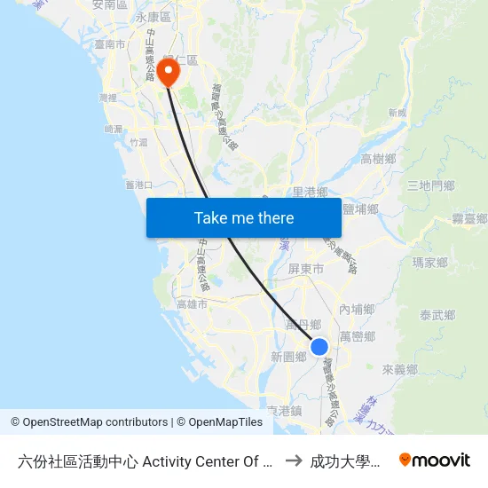 六份社區活動中心 Activity Center Of Liou Fen Community to 成功大學歸仁校區 map