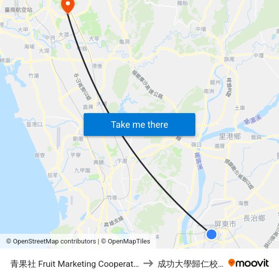 青果社 Fruit Marketing Cooperative to 成功大學歸仁校區 map