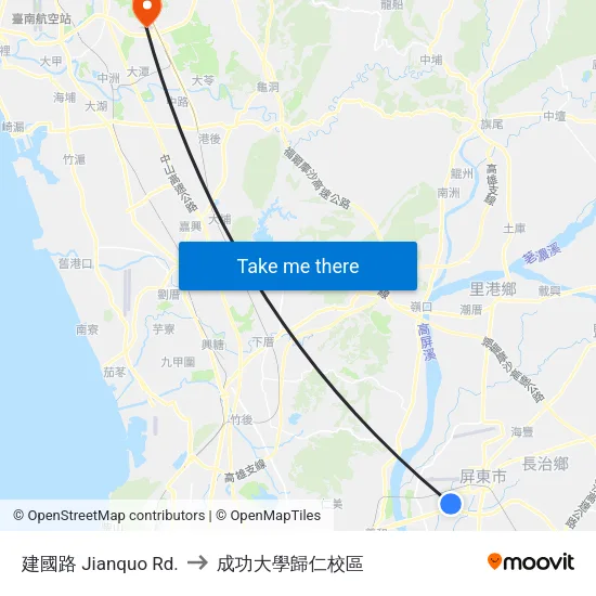 建國路 Jianquo Rd. to 成功大學歸仁校區 map
