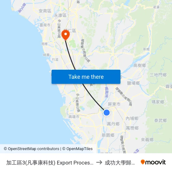 加工區3(凡事康科技) Export Processing Zone 3 to 成功大學歸仁校區 map
