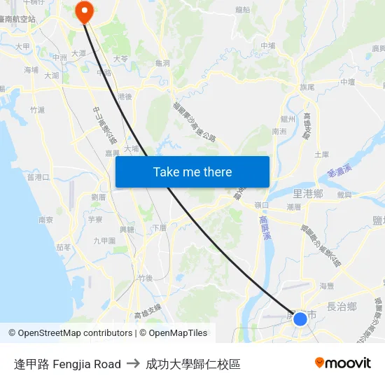 逢甲路 Fengjia Road to 成功大學歸仁校區 map