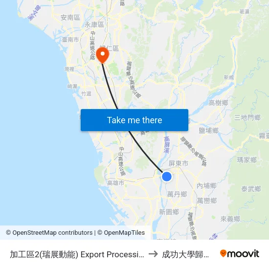 加工區2(瑞展動能) Export Processing Zone 2 to 成功大學歸仁校區 map