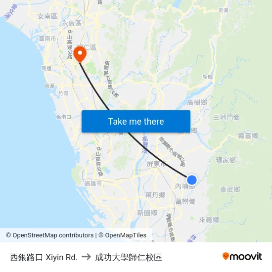 西銀路口 Xiyin Rd. to 成功大學歸仁校區 map