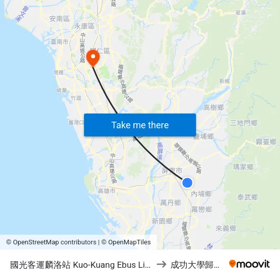 國光客運麟洛站 Kuo-Kuang Ebus Linluo Station to 成功大學歸仁校區 map