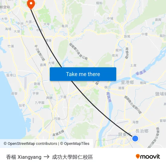 香楊 Xiangyang to 成功大學歸仁校區 map