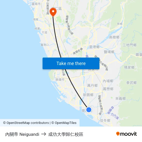 內關帝 Neiguandi to 成功大學歸仁校區 map