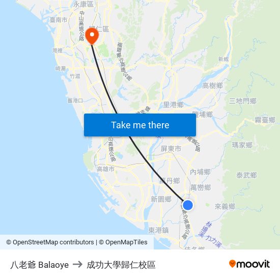 八老爺 Balaoye to 成功大學歸仁校區 map