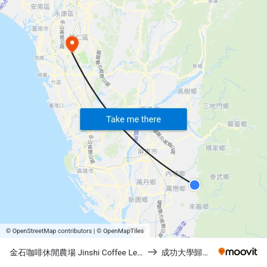 金石咖啡休閒農場 Jinshi Coffee Leisure Farm to 成功大學歸仁校區 map