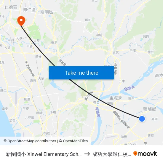 新圍國小 Xinwei Elementary School to 成功大學歸仁校區 map