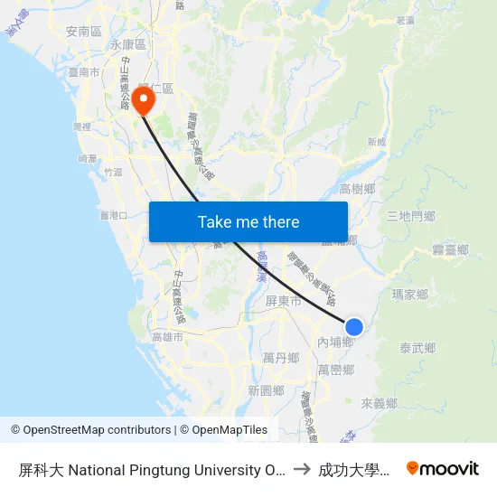 屏科大 National Pingtung University Of Science And Techno to 成功大學歸仁校區 map