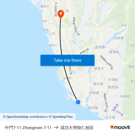 中門7-11 Zhongmen 7-11 to 成功大學歸仁校區 map