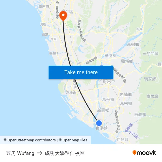 五房 Wufang to 成功大學歸仁校區 map