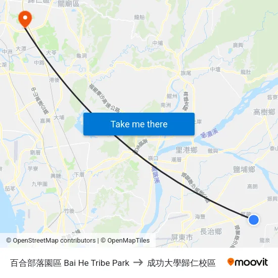 百合部落園區 Bai He Tribe Park to 成功大學歸仁校區 map