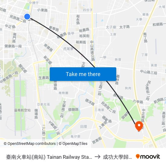 臺南火車站(南站) Tainan Railway Station(S Station) to 成功大學歸仁校區 map