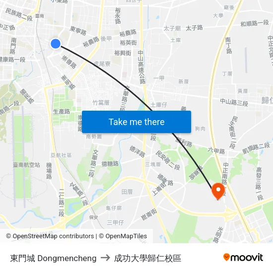 東門城 Dongmencheng to 成功大學歸仁校區 map
